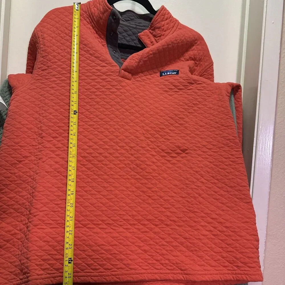 LL Bean Sweater Men Med Burnt Orange 1/4 Zip Quilted Casual Outdoors Hunt Golf